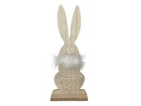 Zajíc dřevěný na podstavci 36cm s drátěným košíkem